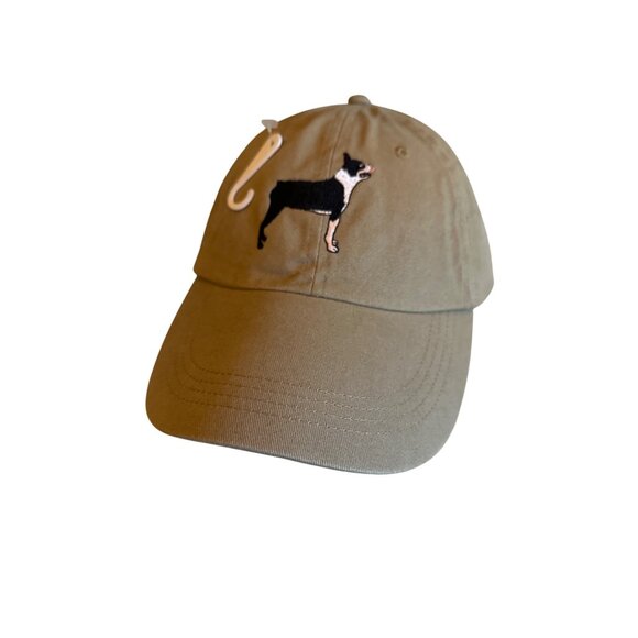 Boston Terrier Dog Puppy Khaki Baseball Cap Embroidered Adjsutable - Picture 1 of 5